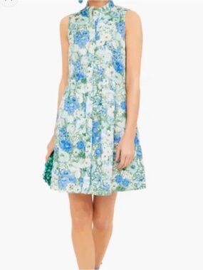 Tuckernuck Jardin de Fleur Royal Shirt Dress Blue Green Floral Sleeveless Small